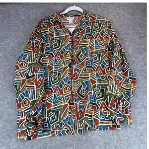 VINTAGE Stunt Shirt Womens Medium Geometric Abstract Psychedelic Boho Silk NWT